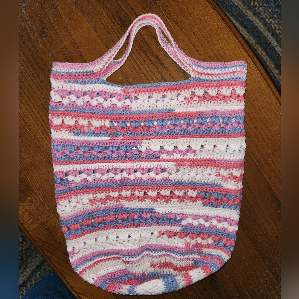 Tote Handmade Crochet Heavy Cotton Textured Shoulder Bag Book Bag Accessory - Picture 3 of 5